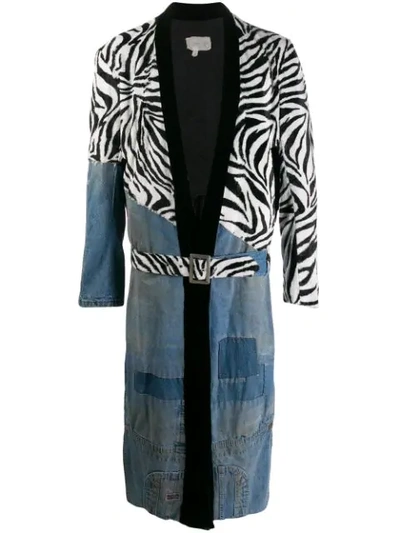 Greg Lauren Contrast Zebra-print Coat In Blue