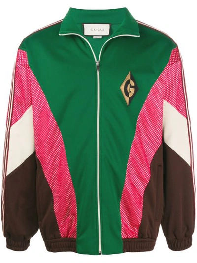Gucci Zip Jacket With G Rhombus Patch In Green