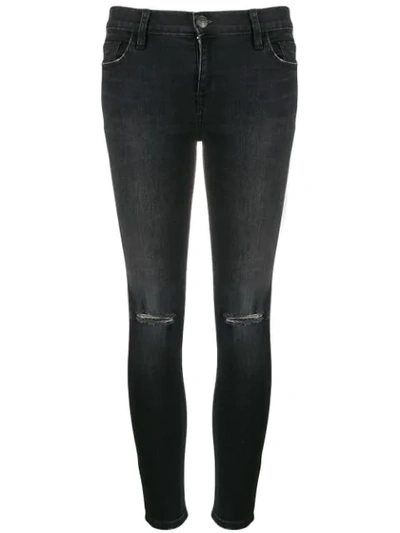 Current Elliott The Stiletto Distressed Mid-rise Skinny Jeans In Black