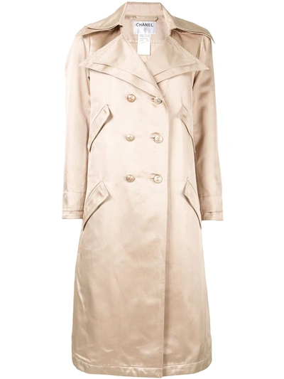 Pre-owned Chanel 2004 Double-breasted Trench Coat In Gold