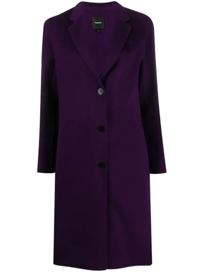 Theory Long Double-faced Coat In Purple