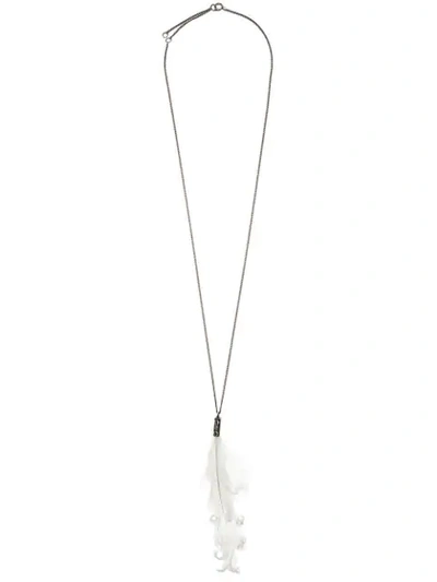 Ann Demeulemeester Long Feather Necklace In White