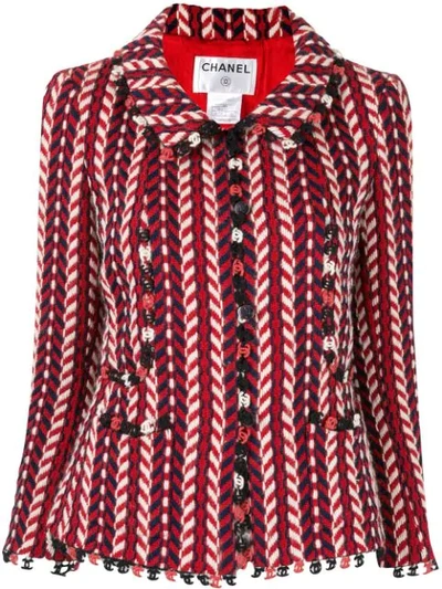 Pre-owned Chanel Chevron Pattern Jacket In Red, Blue, White