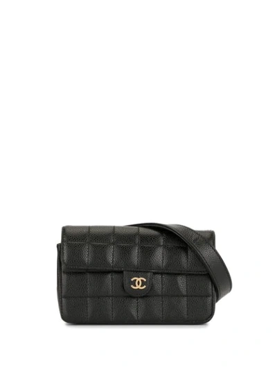 Pre-owned Chanel Choco Bar Waist Bum Bag In Black