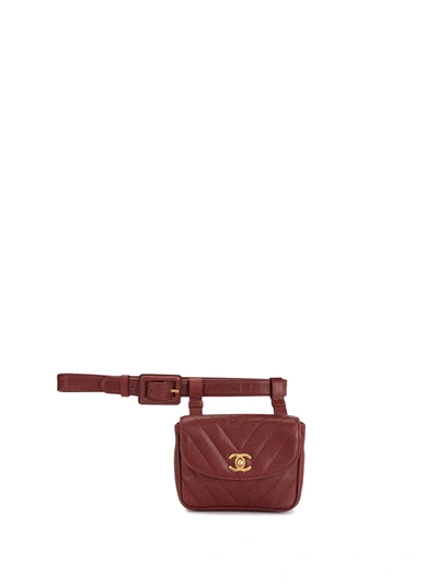 Pre-owned Chanel 2002 V Stitch Waist Belt Bag In Red