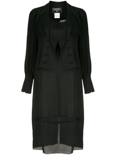 Pre-owned Chanel Double Breasted Jacket And Midi Dress In Black