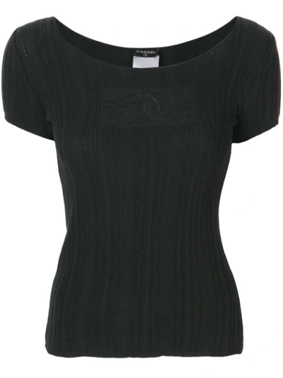 Pre-owned Chanel Ribbed Cc T-shirt In Black