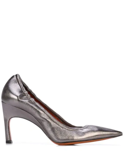 Santoni Elasticated Pointed Pumps In Silver