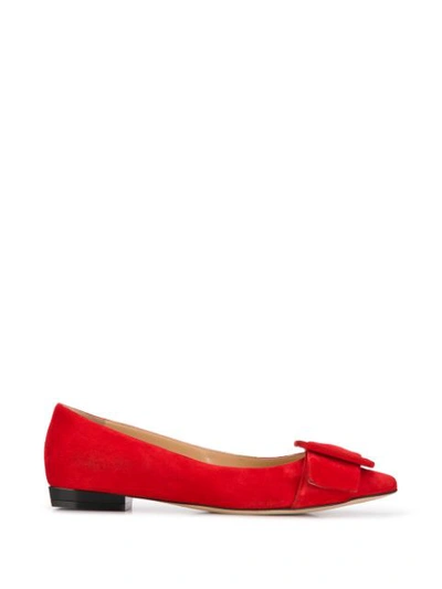 Sergio Rossi Buckle-detailed Cotton-blend Faille Point-toe Flats In Red