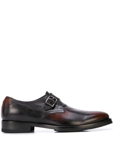 Alberto Fasciani Burnished Monk Shoes In Brown