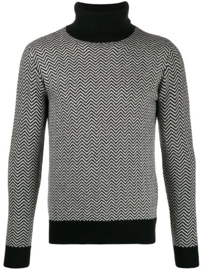 Majestic Zig-zag Turtle Neck Sweater In Black