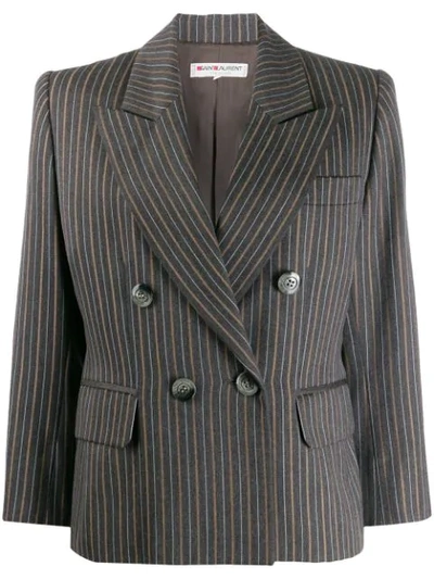 Pre-owned Saint Laurent 1980s Pinstriped Double-breasted Jacket In Grey