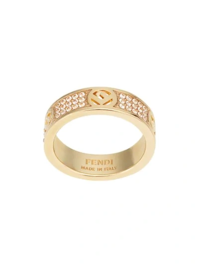 Fendi Crystal Detail Monogram Ring In Gold