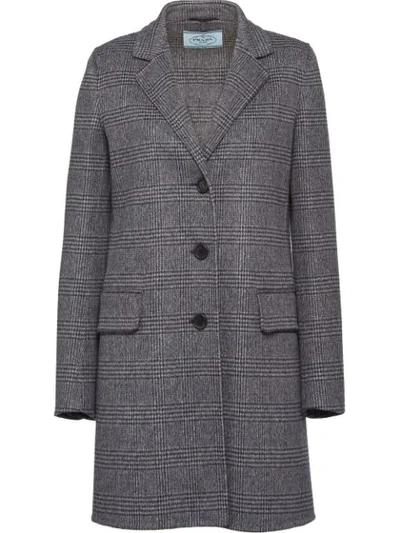 Prada Double Prince Of Wales Check Coat In Grey