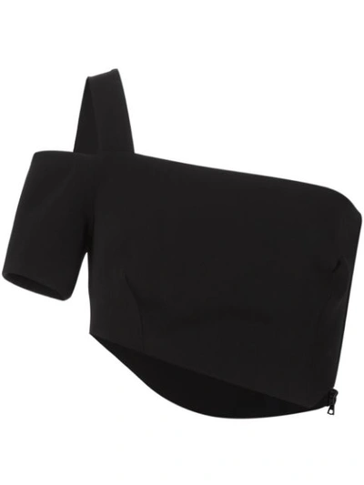 Mugler Cady Asymmetric Crop-top In Black