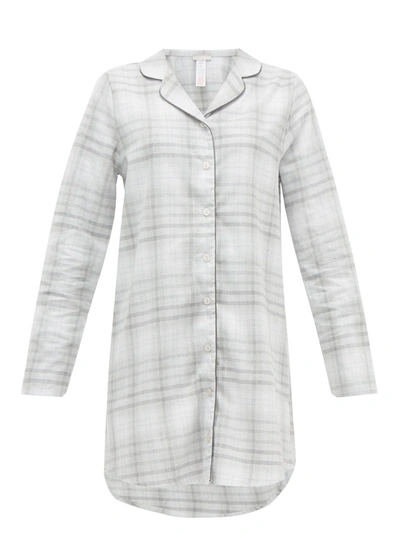 Hanro Edda Plaid Cotton Flannel Long-sleeve Sleepshirt In Grey Check
