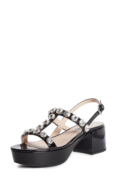 Miu Miu Crystal-embellished Patent-leather Sandals In Black