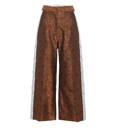 Hillier Bartley Silk Jacquard Wide-leg Cropped Trousers In Burgundy