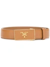 Prada Square Logo-buckle Leather Belt In Brown