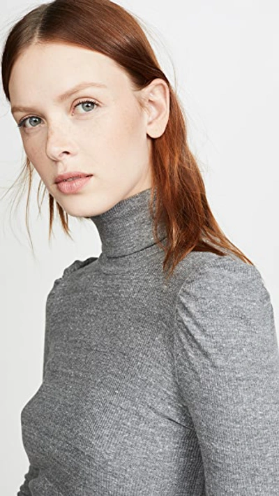 Amo Puff Sleeve Turtleneck In Heather Grey