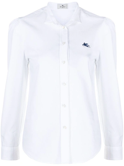 【ETRO】ロゴ刺繍 ストライプ ボタンアップ シャツ Etro Embroidered Logo Button-up Shirt In White | ModeSens