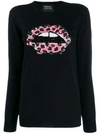 Markus Lupfer Natalie Sequin Leopard Lip Sweater In Blue