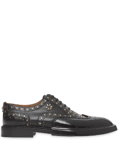 Burberry Toe Cap Detail Studded Leather Oxford Brogues In Black