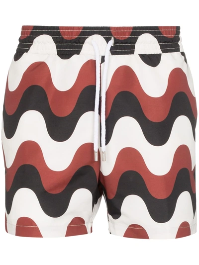 Frescobol Carioca Copacabana Slim-fit Short-length Printed Swim Shorts In Red