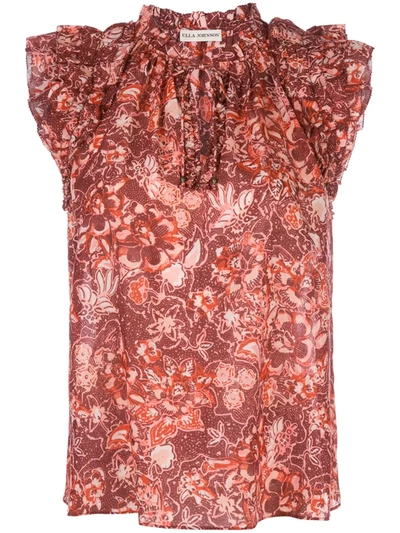 Ulla Johnson Rina Ruffled Floral-print Cotton-blend Voile Blouse In Red