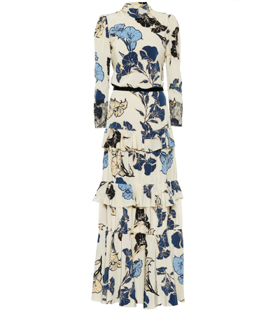 Johanna Ortiz Sheer Decoration Velvet And Lace-trimmed Floral-print Silk Crepe De Chine Maxi Dress In Multi