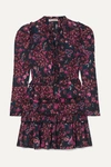 Ulla Johnson Prissa Tiered Floral-print Cotton-blend Voile Mini Dress In Dark Purple