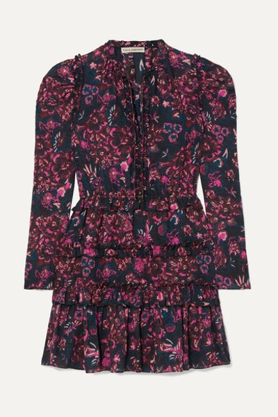 Ulla Johnson Prissa Tiered Floral-print Cotton-blend Voile Mini Dress In Dark Purple