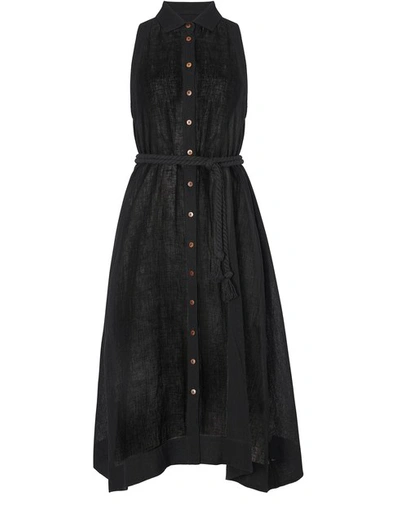 Lisa Marie Fernandez Net Sustain Alison Linen-blend Gauze Midi Dress In Black+organic+gauze