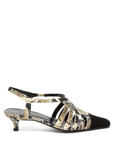 By Far Savannah Cutout Snake-effect Leather And Suede Slingback Pumps In Beige,white,black