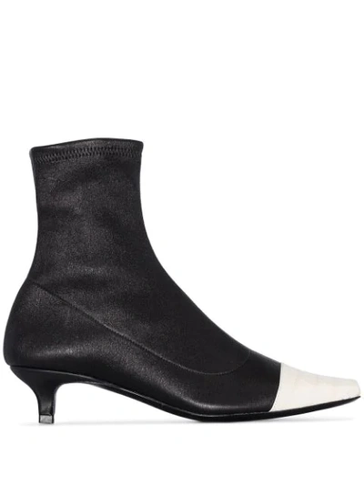 By Far Karl Two-tone Stretch And Croc-effect Leather Sock Boots In Black