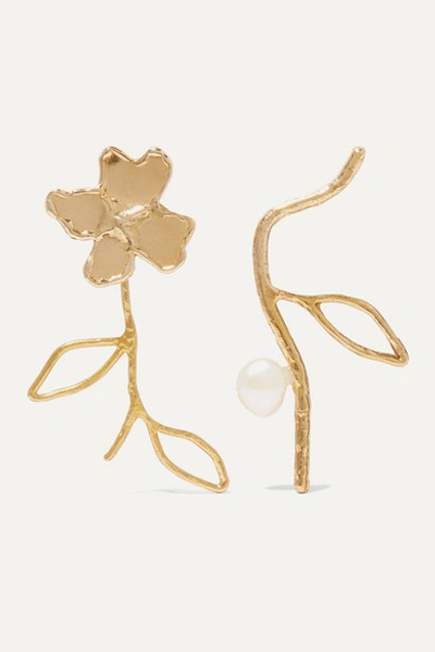 Anita Berisha Petals And Branches Gold-tone Pearl Earrings