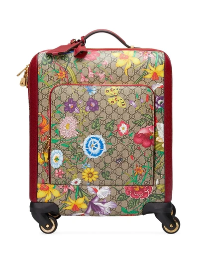 Gucci Gg Supreme Flora Carry-on Trolley Suitcase Luggage In Neutrals