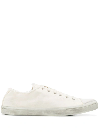 Saint Laurent Men's Distressed Leather Low-top Sneakers In White