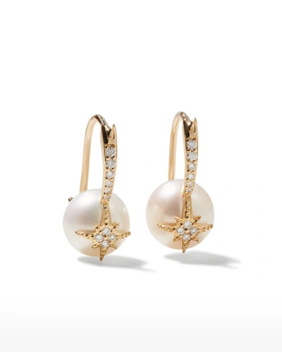 Sydney Evan 14k Diamond Starburst Pearl Earrings In Gold