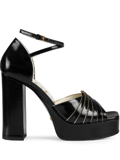 Gucci Medea 95mm Deco Patent Platform Sandals In Black