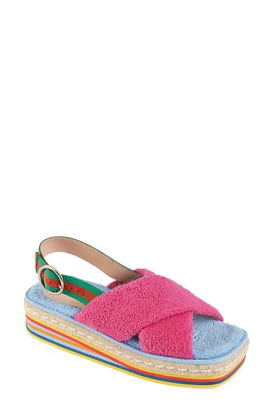 Gucci Huma 50mm Sponge Wedge Sandals In Pink/ Blue