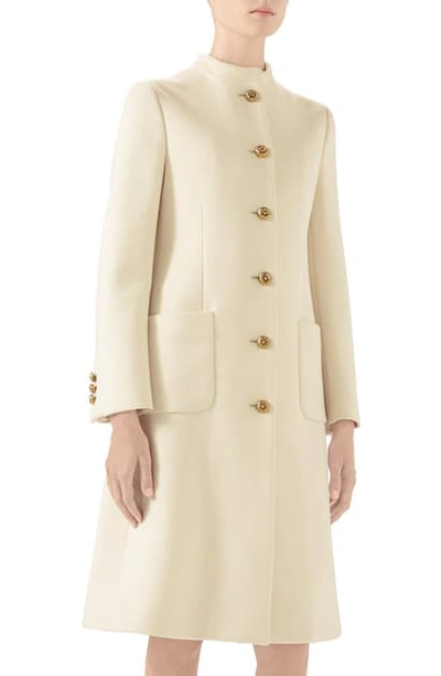 Gucci Wool Coat With Knot Buttons W/ Updated Gg Back In Gardenia