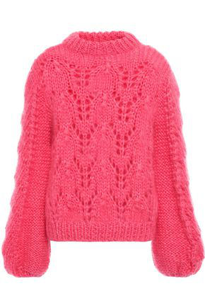 Ganni The Julliard Open-knit Mohair And Wool-blend Sweater In Pink |  ModeSens