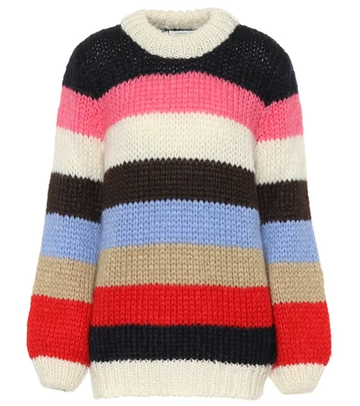 Ganni Striped Mohair And Wool-blend Sweater In White