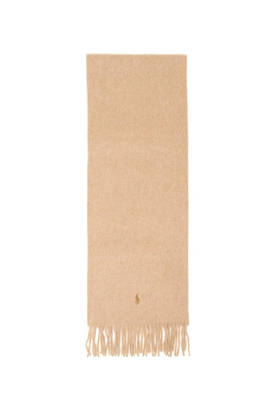 Polo Ralph Lauren Embroidered Logo Scarf In Beige