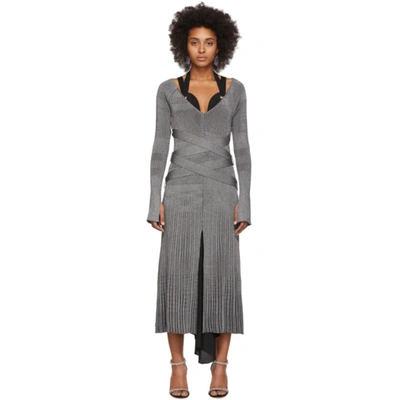 Proenza Schouler Crossover-belted Ribbed-knit Dress In Silver