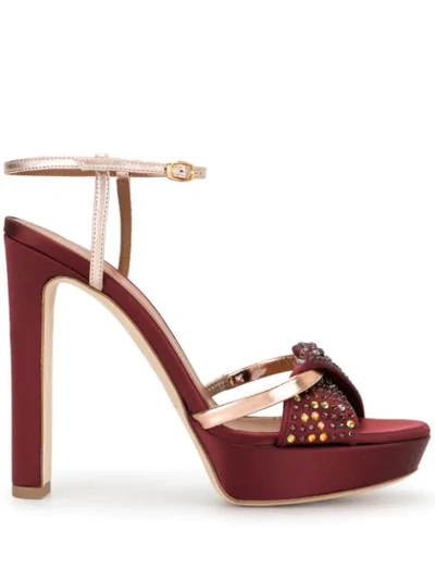 Malone Souliers Lauren Crystal-embellished Satin Platform Sandals In Red