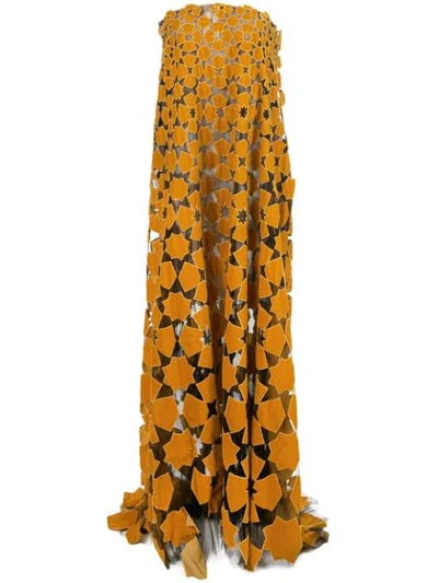 Oscar De La Renta Strapless Velvet-burnout Chiffon Gown In Orange