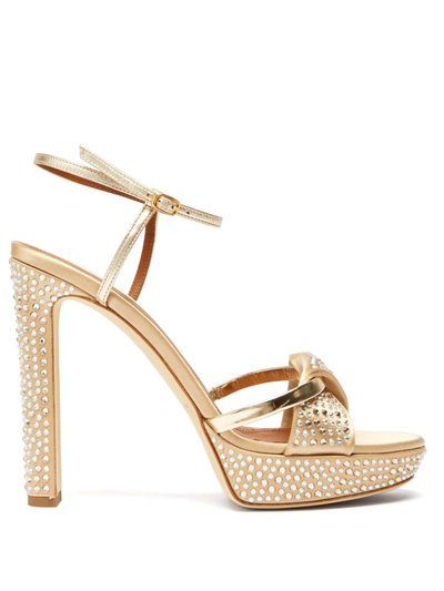 Malone Souliers Lauren Crystal-embellished Satin Platform Sandals In Gold