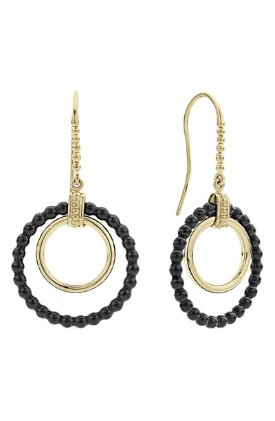 Lagos Meridian 18k Yellow Gold & Black Caviar Drop Earrings In Black/gold